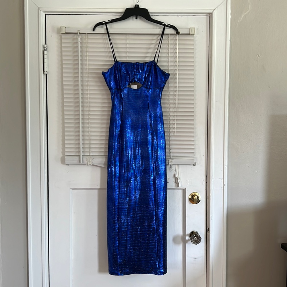 NWT Topshop Disco Sequin Midi Dress Cobalt Size 4